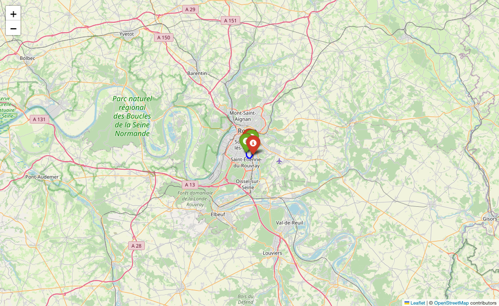 Carte des trajets simulés en Normandie